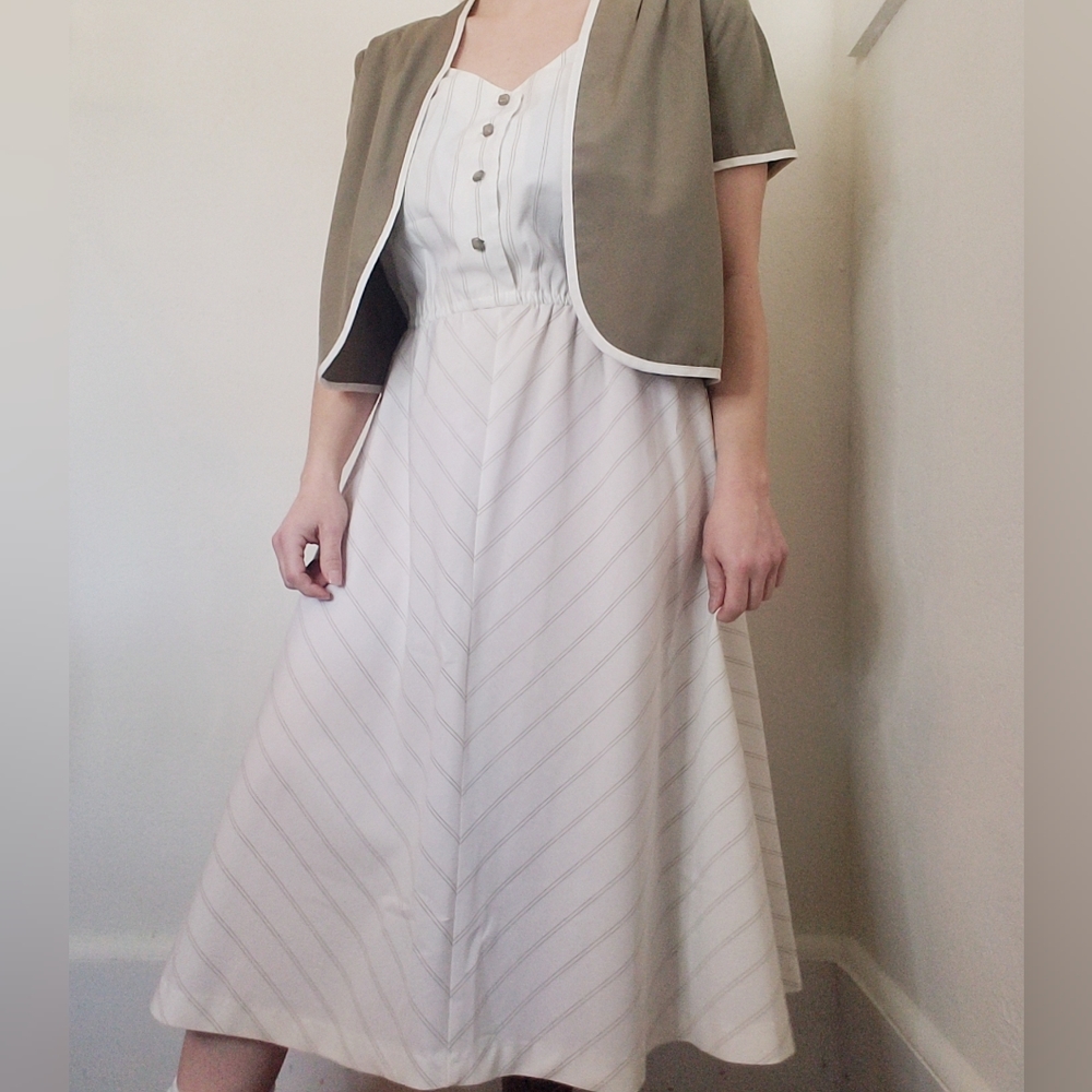 Vintage 80s 90s Tank Strap Dress Jacket Set Vtg Sz 12 Dress Lagenlook Minimalist - Picture 1 of 16